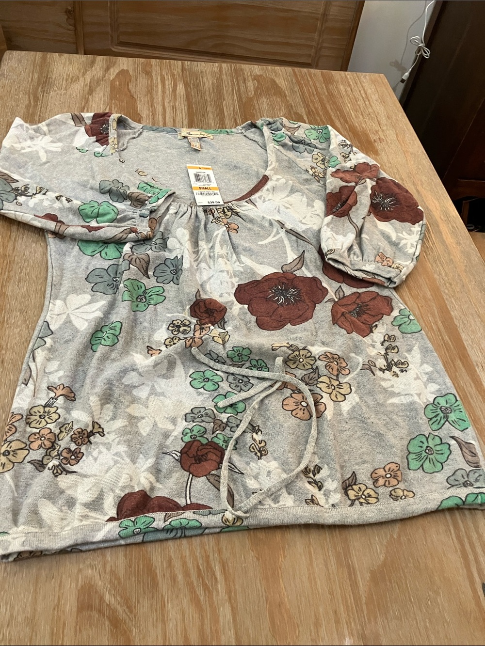 American Rag Girls Floral Drawstring Tunic in Gray, Mint & Rust